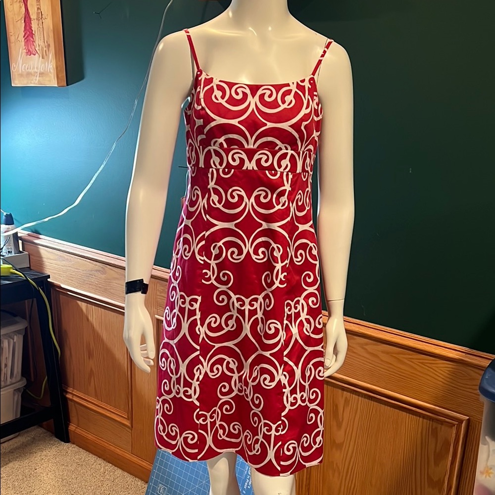 Ann Taylor Pink and White Swirl Cotton Empire Waist Dress